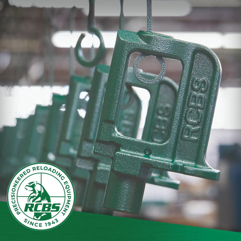 High Tensile Steel Primer Pocket Swager Tool For Press Mounted Use in production, showing green metal frame from RCBS
