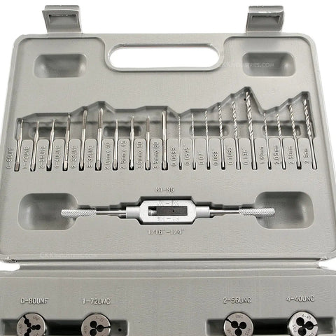 DIY Tap And Die Kit For Knife And Gun Making, UNF Standard And Metric, 33 Piece Micro Thread Set with taps, dies, drills in case