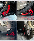 Heavy-Duty Steel Motorcycle Wheel Chock For Trailer Mount Built Tough, Anti-Rust Black And Red Finish, securing bike wheels.