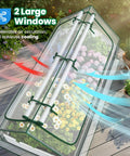 Raised Garden Bed With Cover And Mini Greenhouse Kit featuring two large screen windows for ventilation on a wooden deck