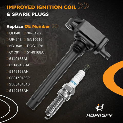 Dodge 3.6L V6 Ignition Coil Packs And Spark Plugs Set Of 6 For 2011-2019 Chargers Grand Caravans Challengers Durangos Ram 1500 Jeeps And More Replaces UF648