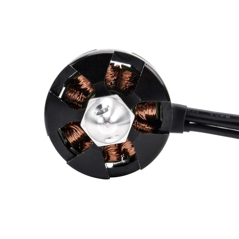 Top view of MT2204 2300KV Brushless Motor for RC QAV210 250 280 FPV Racing Drones 2-3S with gold plated 2mm bullet plugs.