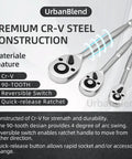 3 Piece Stubby Ratchet Wrench Set With Grippy Textured Grip, Heavy Duty Hand Tool Kit In CRV Steel, UrbanBlend branding