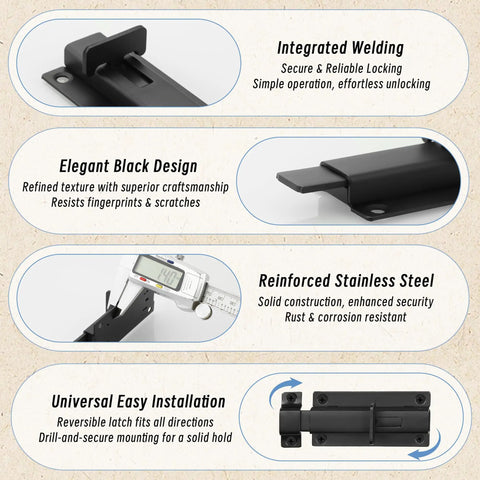 Premium Heavy Duty Stainless Steel Slide Lock Latch Featuring Dead Stop Barrel Bolt Design For Secure Outdoor Gate And Fencing Installation Rust Free Hardware Complete Mounting Kit Included For Zero Hassle Everyday Security, details of latch with integrated welding.