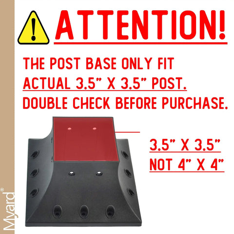 Nominal 4x4 Post Base Cover With Skirt Flange And Stainless Steel Screws showing compatibility for 3.5x3.5 inch posts