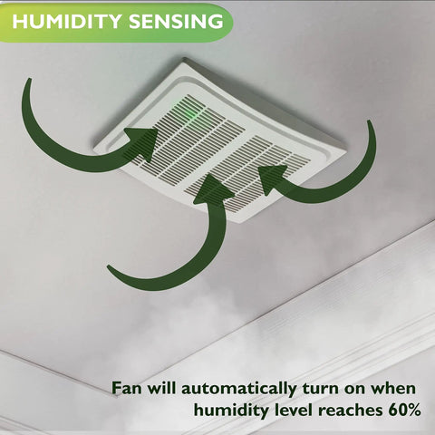 Humidity Sensing Bathroom Vent Fan For Large Bathrooms 140 CFM With Auto On Off Quiet Exhaust Powerful Airflow 1.0 Sone