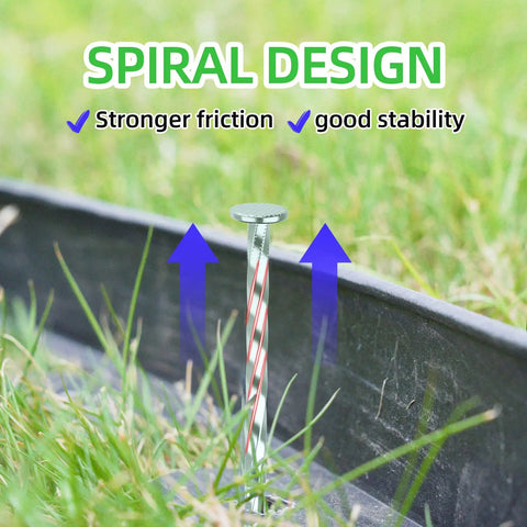 Heavy-Duty Galvanized Landscape Stake with Gasket Cap securing landscape fabric with spiral design for stability