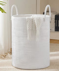 Big Ol Woven Rope Laundry Hamper Basket 58L tall portable clothes and blanket storage for bedroom baby nursery pure white cotton cord