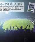 Crowd at a stadium celebrating, with product image for Clear Emergency Rain Ponchos For Adults Thick 0.03mm PE Waterproof Rain Gear inset.
