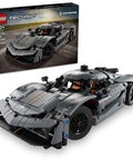 Koenigsegg Jesko Absolut Grey Hypercar Buildable Model Kit For Kids And Teens Realistic Sport Car Toy For Racing Fans Advanced Technic Engineering Set Great Gift For Motor Enthusiasts 42173 on display with box