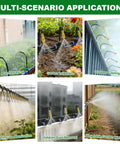 All In One Drip Irrigation Kit With 100 Foot One Quarter Inch Tubing And 30 Brass Nozzles, 360 Degree Adjustable Misting shown in various applications
