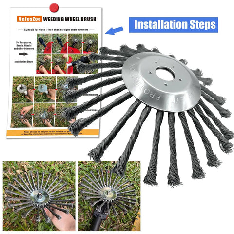 10 Inch Steel Wire Weed Wheel Brush Trimmer Head For Weed Eater And Weed Wacker Rotary Brush Cutter Head With Adapter Kit displayed