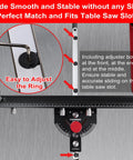 Close-up of Table Saw Miter Gauge With Micro Adjustable Flip Stop And Extendable Fence For Quick Angle Stops And Pro Grade Precision Crosscuts Miter Cuts Fits Three Eighths By Three Quarters Inch T Slot On Woodworking Tables Bandsaw And Router Table.