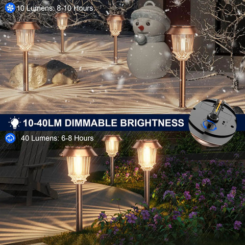 Six Pack Solar Pathway Lights Outdoor Waterproof Dimmable 10-40 LM Auto On Off Yard Garden Walkway Driveway Warm White Lighting