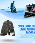 Durable Aluminum Black Backplate For Diving Rig, 15 by 10 inch plate, 2mm thick, with mounting and accessory slots, on display