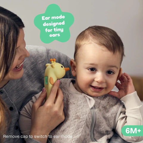 Giraffe Themed No-Touch 3 In 1 Baby And Kids Thermometer For Infants With Quick Forehead Ear And Body Temp Readings, Kid Friendly Design To Keep Toddlers Chill During Temp Checks. Ear mode for tiny ears, 6M+