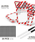 Heavy Duty Lockout Tagout Safety Tags Pack Of Twenty Five With Zip Ties featuring 25 PCS inspection tags, zip ties, and permanent markers.