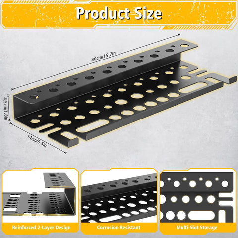 Heavy Duty Metal Screwdriver Organizer Wall Mount With 43 Holes Pliers And Small Tool Holder Rack for garage, dimensions shown