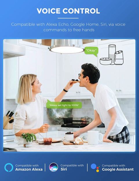 Couple controlling Smart A19 LED Bulb With WiFi Works With Alexa Google Home And Siri Daylight 5000K 850LM 9W 60W Equivalent