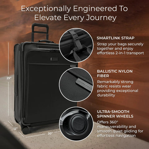 Briggs & Riley 29-inch expandable softside spinner luggage in black with wheels and telescoping handle.