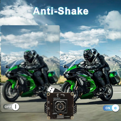 4K USB Camera Module With IBIS Stabilization Anti Shake 11MP Autofocus Lens For Crystal Clear Machine Vision And Industrial Robot Vision 90 Degree No Distortion Lens Plug And Play demonstrating image stabilization feature on moving motorcycle