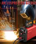 2 In 1 110V MMA Stick Welder And Lift TIG Inverter Portable Arc Welder with helmet and sparks in action