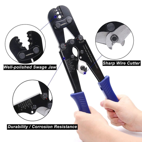 Heavy Duty Wire Rope Cutting And Crimping Tool For Aluminum Oval And Double Barrel Stop Ferrule Sleeves with sharp jaws.