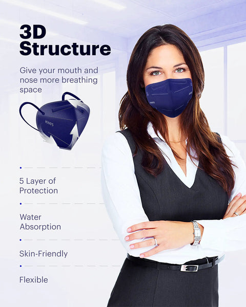 Adult wearing KN95 Face Mask 60 Pack Individually Wrapped 5 Ply Breathable Multicolor Masks For Adults With Adjustable Nose Clip