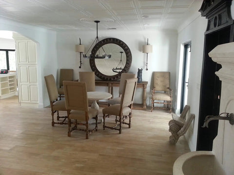 Dining room with Glue Up Foam Ceiling Tiles White Pack Of Eight Covering 21.6 Square Feet Lightweight Insulating Popcorn Ceiling Cover Paintable With Water Based Paint Easy To Install And Clean