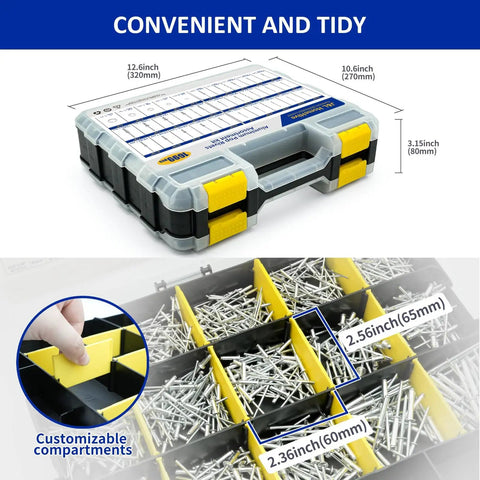 1699 Piece Aluminum Steel Pop Rivets And Washers Kit With Double Sided Storage Box 25 Sizes From 3/32 Inch To 1/4 Inch