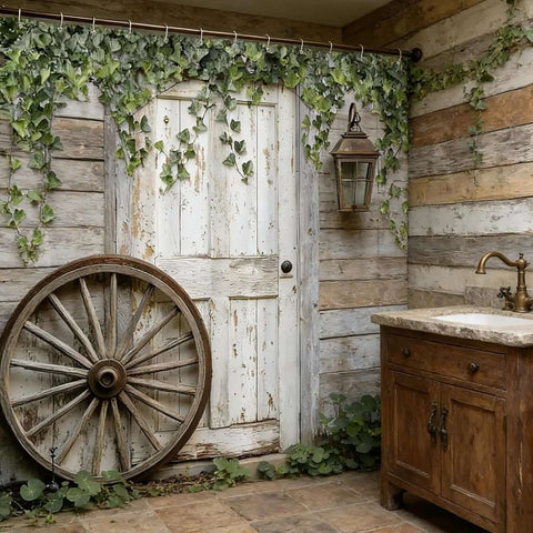 Rustic Barn Door Shower Curtain With Weathered Wood Plank Print Farmhouse Country Retro Vibe Polyester Fabric 70 By 70 Inches