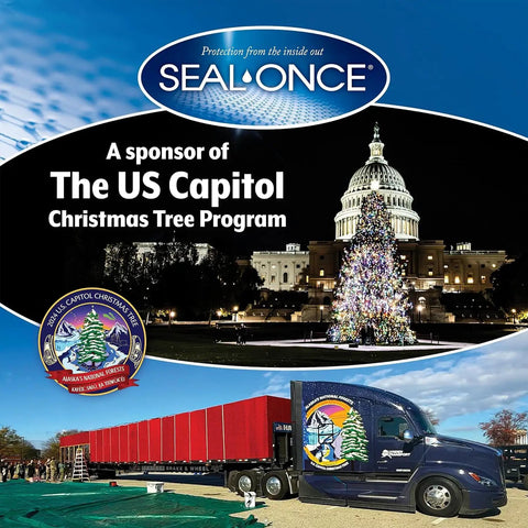 Seal Once sponsorship of The US Capitol Christmas Tree Program with truck and tree display at night.