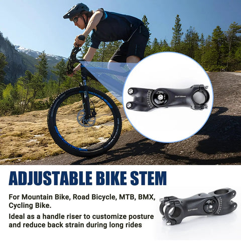 Cyclist using Adjustable Bike Stem for 25.4mm Handlebars and 28.6mm Forks, 100mm Center Length on mountain trail.