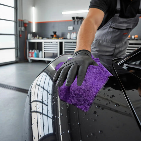 Person cleaning car with Premium Color Terry Cloth Rags 25 lb bulk bag super absorbent cotton cleaning rags for garage and shop