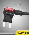 Close-up of 12V Car Add A Circuit Fuse Tap Adapter Kit with Mini ATS Blade Fuse Holder showing dual-slot installation.