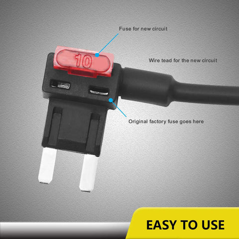 Close-up of 12V Car Add A Circuit Fuse Tap Adapter Kit with Mini ATS Blade Fuse Holder showing dual-slot installation.