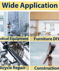 Image showing wide application of hex nut kit in medical equipment, furniture DIY, bicycle repair, and construction.