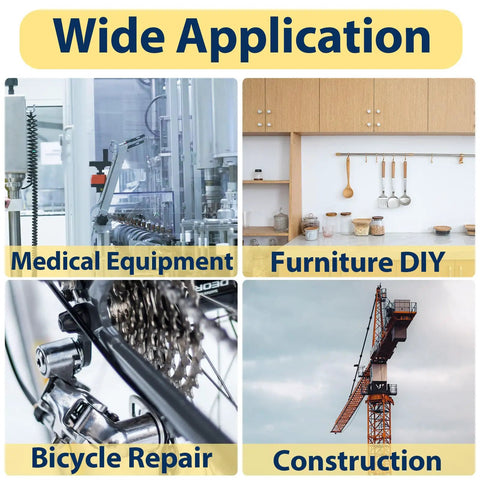 Image showing wide application of hex nut kit in medical equipment, furniture DIY, bicycle repair, and construction.