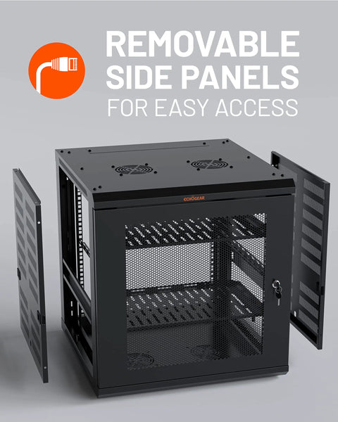 12U Enclosed Wall Mount Network Rack With Dual 1U Shelves Pre Mounted Fan Lockable Front Door Hardware Kit And 600mm Depth