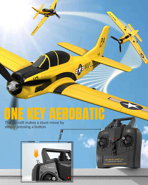Beginner Friendly RC Plane T28 Trojan Warbird With Aileron 4CH Remote Control 2.4GHz Link Xpilot Stabilization Yellow