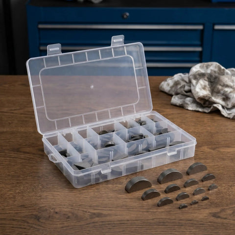 Dope 164 Piece Woodruff Key Set Made From Carbon Steel With Portable Case For Motorcycle Mechanics And Pros Using 2 To 10 Mm Half Moon Keys, open case