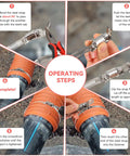 DIY Cut To Fit 304 Stainless Steel Worm Gear Hose Clamps Kit installation steps with strap and fastener on pipes