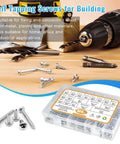 460Pcs Stainless Steel Wood Screws Kit With 18 Sizes Self Tapping Pan Head Screws for Wood Deck Drywall Concrete, box labeled with sizes
