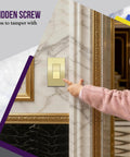 Child pointing to Elite Decorator Light Switch With Sleek Brushed Screwless Wall Plate, Single Pole 3 Wire, Grounding Screw, Residential Grade 15A 120V UL Listed Brush Gold Finish Wall Plate Included on elegant wall.