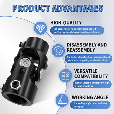 Product details of 1 Inch Double D To Three Quarter Inch 30 Spline Steering Shaft Universal Joint Coupling, Black Finish, 3.25 Inch Length