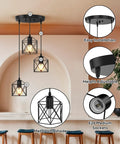 Slick Farmhouse Three Light Pendant With Adjustable Drop Cords Matte Black Hanging Ceiling Lamp in modern kitchen setting.