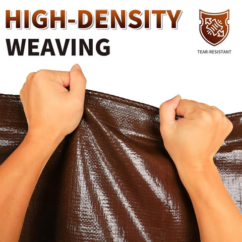 Brown Tarp 20x30 Feet 10 Mil Waterproof Poly Tarp With UV Resistant showing high-density weaving and tear-resistant build.