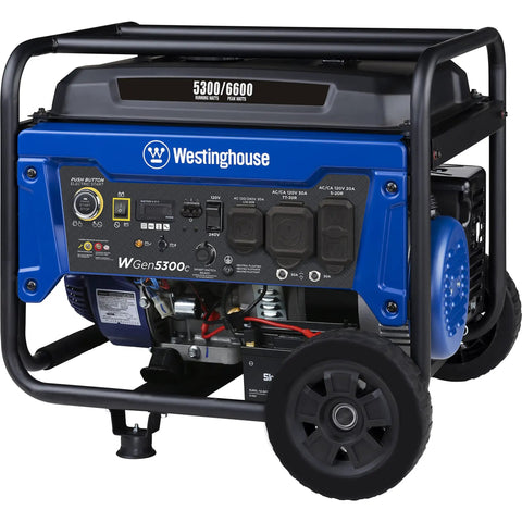 Beast 6600 Watt Portable Generator For Home Backup With Remote Start And CO Sensor, black and blue generator, side view