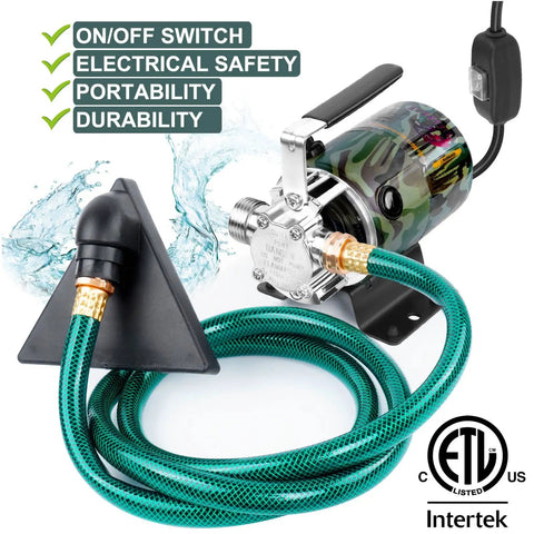 Water Transfer Pump 115V With Switch, 330 GPH Utility Pump, 0.1HP Pool Drain Pump with hose, ETL certified, lightweight for easy setup.