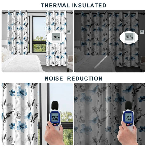 Cozy Floral Blackout Curtains With Grommets For Living Room And Bedroom, Light Blocking Window Panels, 84 Inch Long, Two Panel Set